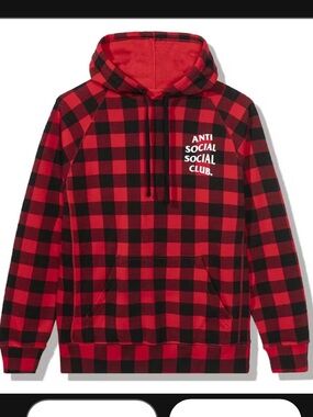 Anti Social Social Club Red & Black Buffalo Plaid Hoodie